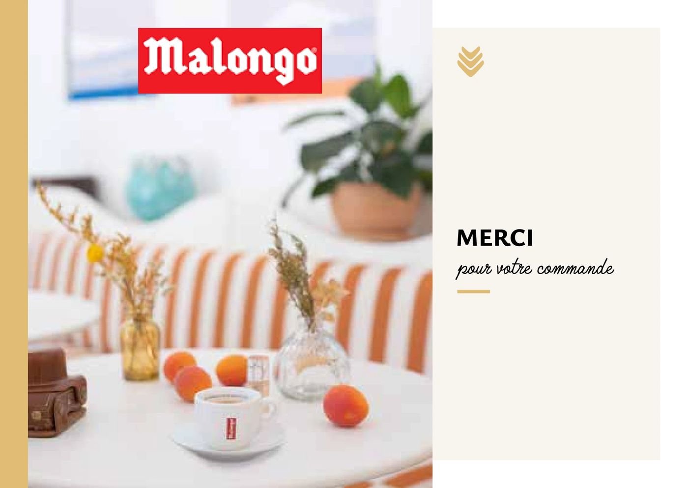 Carte Malongo, recto : photographie et message « Merci pour votre commande »