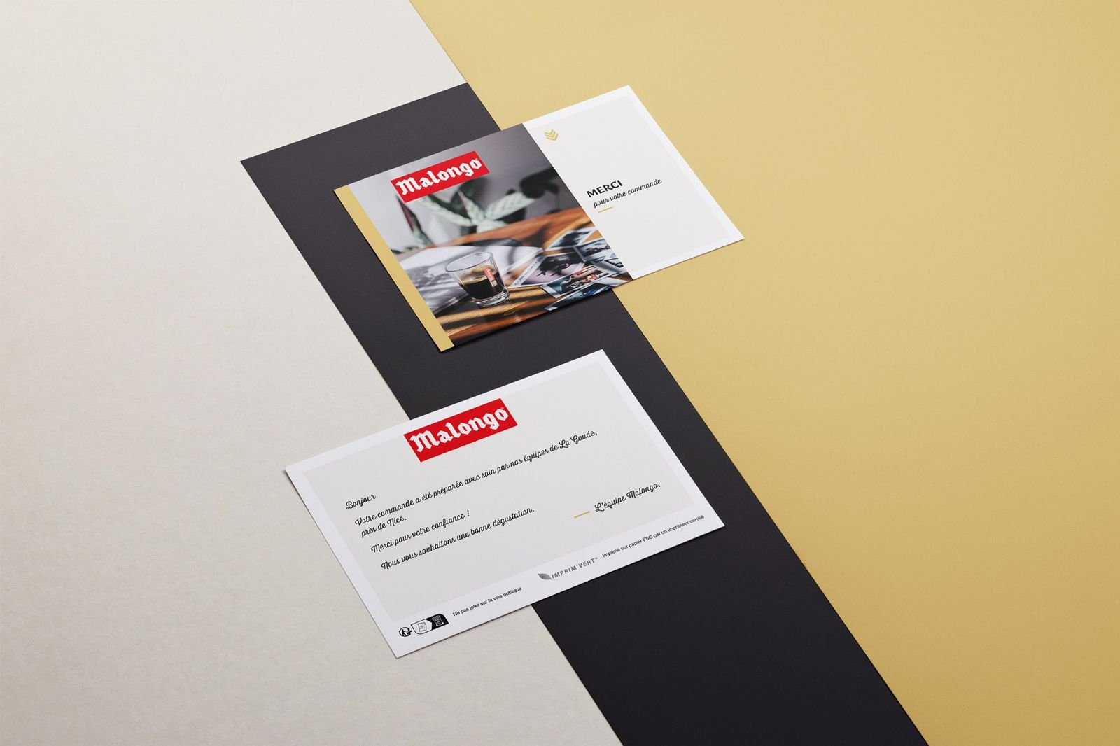 Cartes de remerciement Malongo en situation