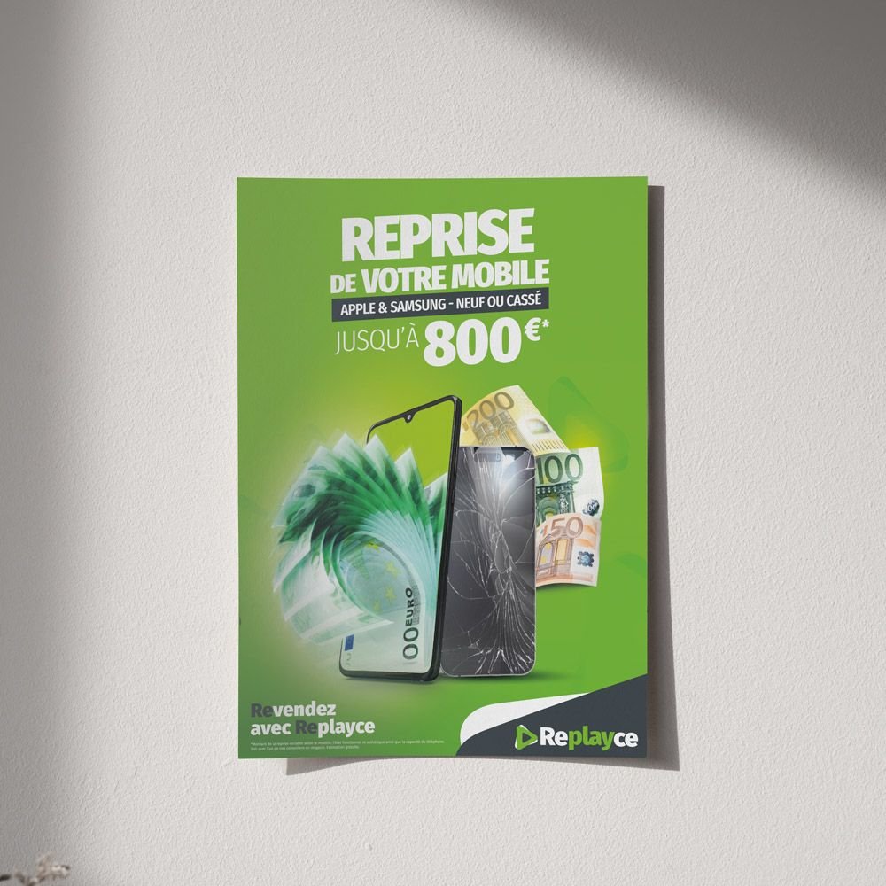 Affiche Replayce « Reprise de votre mobile »